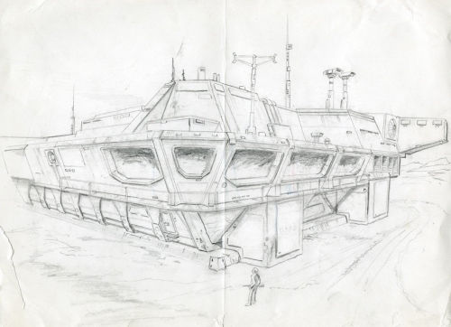 A sketch of the colony exterior by model effects worker, Steven Begg.