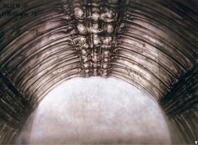 Giger's concept for the derelict's interior corridors.