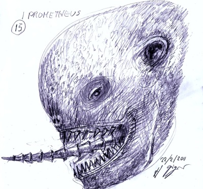 In February 2011 Giger visited the production in London and briefly sketched his own take on the Fifield monster.