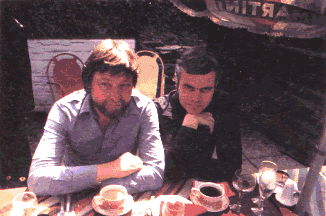 Cobb with Giger at the King's Head Pub, Shepperton, England, 1978.